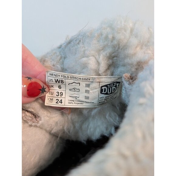 Hey Dude Wendy Fold Stitch Cozy Furry Boot Shoes Tan Beige Women's Size 8 - Picture 10 of 10